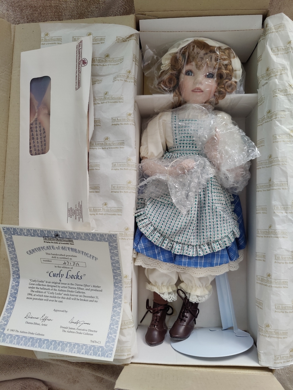 Mint In Box Ashton Drake collectible doll Curly Locks by Diana Effner, 1993